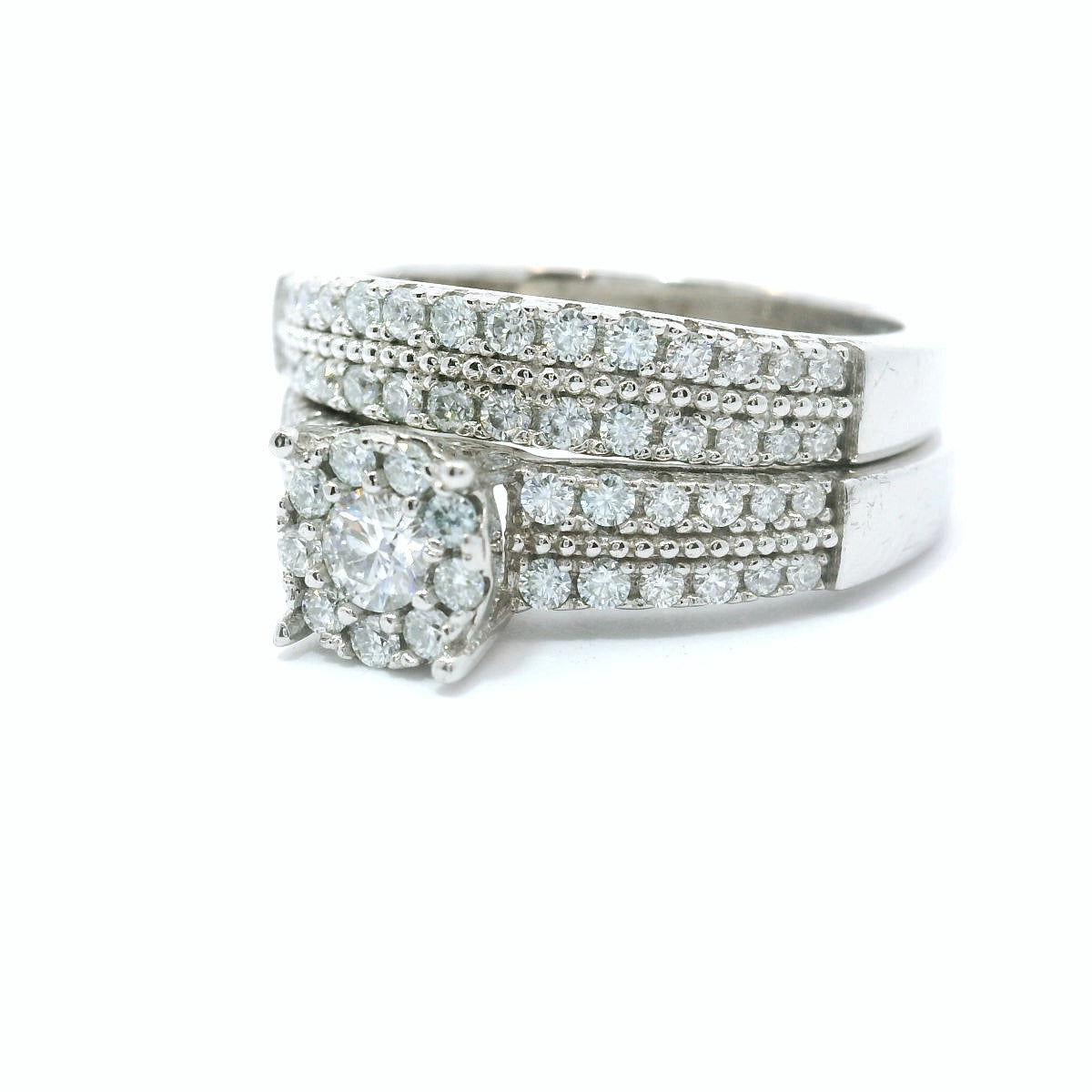 Sterling Silver with Round Brilliant Moissanite Wedding Set CTW 0.85 image 0